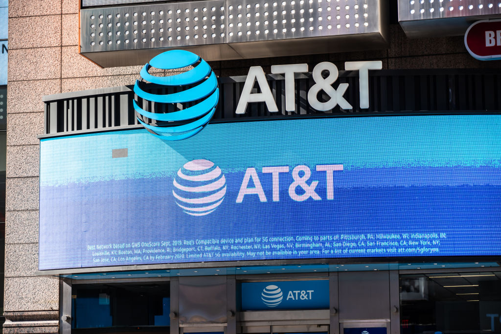 American telecommunications company, AT&T logo seen in...