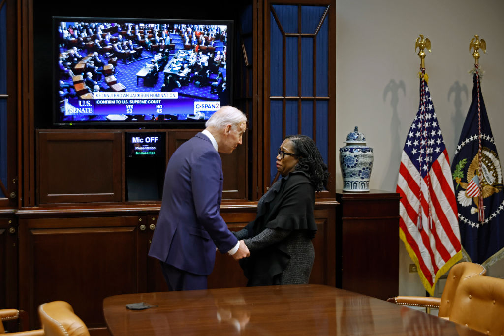President Biden And Ketanji Brown Jackson Watch As Senate Votes On Supreme Court Nomination